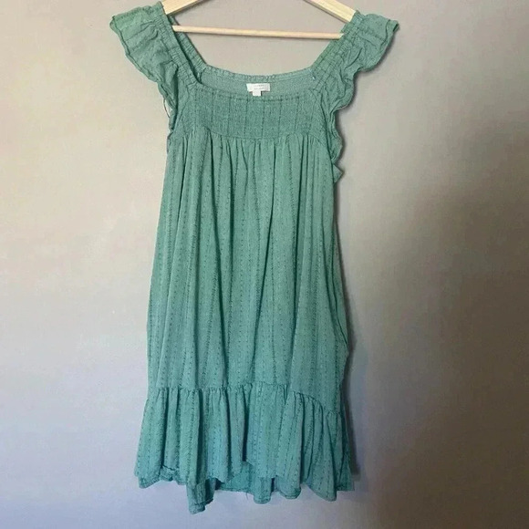 LC Lauren Conrad Green Smocked Ruffle Sleeve Midi Dress Size M Medium Teal Party - Picture 2 of 15